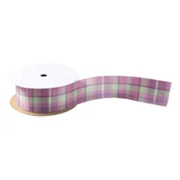 Tartan Pattern Plum and Soft Green ID210 Satin Ribbon