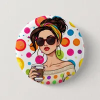 Women in LGBTQ Rainbow Bandana with Coffee Button