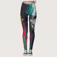 Vibrant Eye catching Splatter Drip Abstract Art Leggings