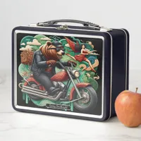 Motorcycle Adventure With a Stylish Bear Metal Lunch Box