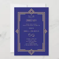Art Deco Gatsby blue 50th wedding anniversary Invitation