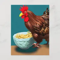Rooster Eating Spaghetti Postcard
