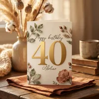 Elegant Blush Botanical Faux Gold 40th Birthday Card