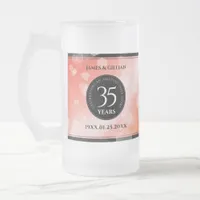 Elegant 35th Coral Wedding Anniversary Celebration Frosted Glass Beer Mug