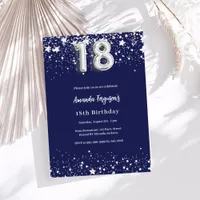 18th birthday navy blue silver stars invitation