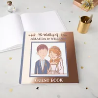Charming Hand-drawn Cartoon Wedding Rose Gold Foil Guest Book