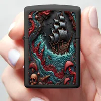 Intricate Ship Sailing Through Turbulent Waters Zippo Lighter