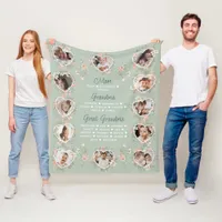 Mom Grandma & Great Grandma With Names Floral Flee Fleece Blanket