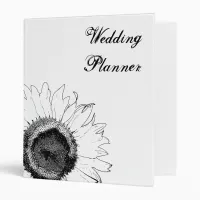 Black and White Sunflower Wedding 3 Ring Binder