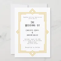 Art Deco white gold wedding Invitation