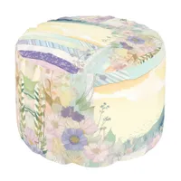 *~*  Pastel Stripes Ethereal  Flowers round Pouf