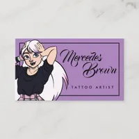 Gothic Script Cartoon Girl Purple Tattoo Artist Business Card
