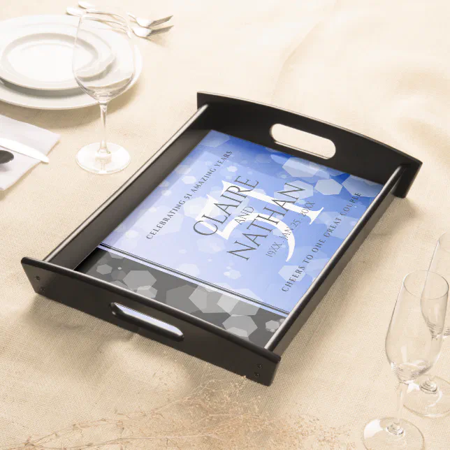 Elegant 51st Sapphire Wedding Anniversary Serving Tray