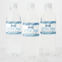 Blue Striped Little Man Baby Shower  Water Bottle Label