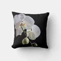 White Orchids on Black  Throw Pillow