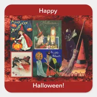 Vintage Witches and Black Cats Collage Square Sticker