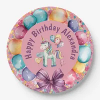 Cute Colorful Watercolor Unicorn Birthday Paper Plates