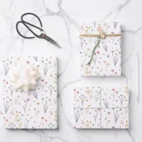 Minimalist Meadowcore Neutral Wildflowers Pattern Wrapping Paper Sheets