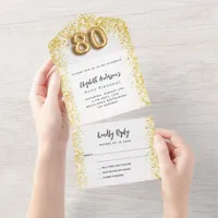 80th birthday white gold party RSVP All In One Invitation