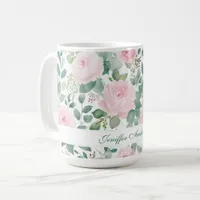 Floral Pink Rose with Custom Name Coffee Mug