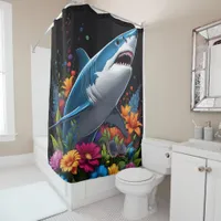 Minimalist Shark Design on Shower Curtain Set