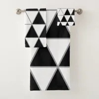 Black, white and gray geometric triangle pattern. bath towel set