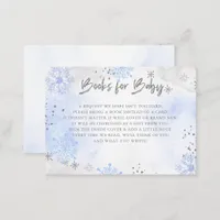 Blue Silver Snowflakes Baby Shower Book Request  Enclosure Card