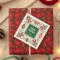 Folk Art Holly Wreath and Ornament Christmas  Favor Tags