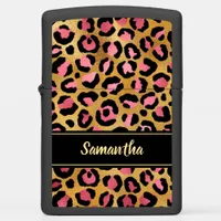 Chic Pink Leopard Black Gold Foil Personalized Zippo Lighter