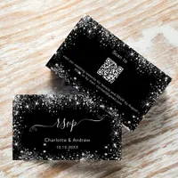 Black silver wedding website RSVP QR code Enclosure Card