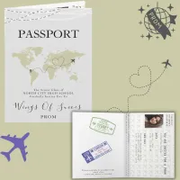 Boho Beige Passport Travel Prom Ball World Map   Invitation