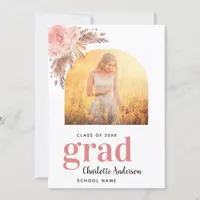 Pampas grass photo blush graduation announcement