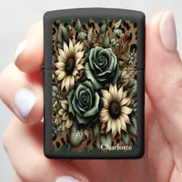 Antique Bloom Leopard Frame: Personalized Art Zippo Lighter
