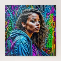 Pretty Graffiti Street Art Colorful Woman Jigsaw Puzzle