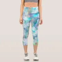 Blue, Orange, Yellow, White Abstract Art  Capri Leggings