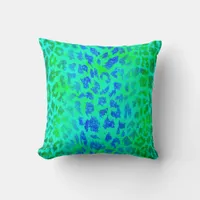 Blue Green Leopard Print Throw Pillow