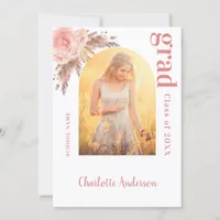 Pampas grass photo blush graduation announcement