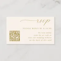 Small Cream and Gold Wedding QR Code RSVP Enclosure Card