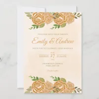 Ochre Rose Autumn Boho Floral Watercolor Wedding Invitation
