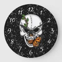 Digital Art Skull and Monarch Butterfly  Large Clock