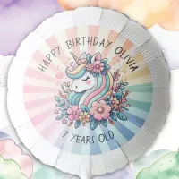 Magical Pink and Gold Unicorn and Flowers Birthday Balloon