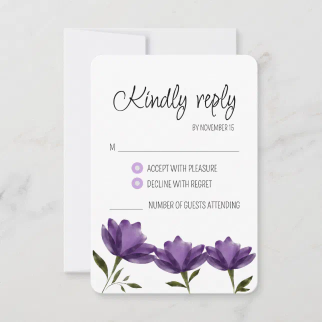 Simple elegant rustic watercolor purple RSVP