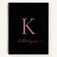 Elegant Black Rose Gold Pink Monogram Name Notebook