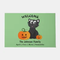 Halloween Black Cat Pumpkins Green Background Door Doormat