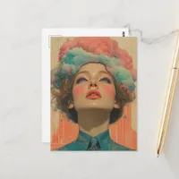 Her Head In the Clouds Surreal Collage Art Postcard