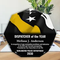 911 Dispatcher Of The Year Custom Thin Gold Line Acrylic Award