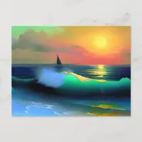 Dramatic Ocean Waves and Sunset Reflection Postcard