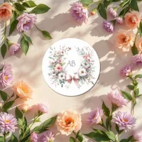 Romantic Bow Floral Baby Shower Monogram Classic Round Sticker