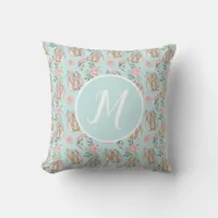 Baby Bunnies Blue Monogram Throw Pillow