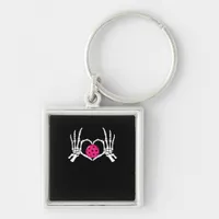 Skeleton Hands Heart Sign Funny Pickle Valentine's Keychain